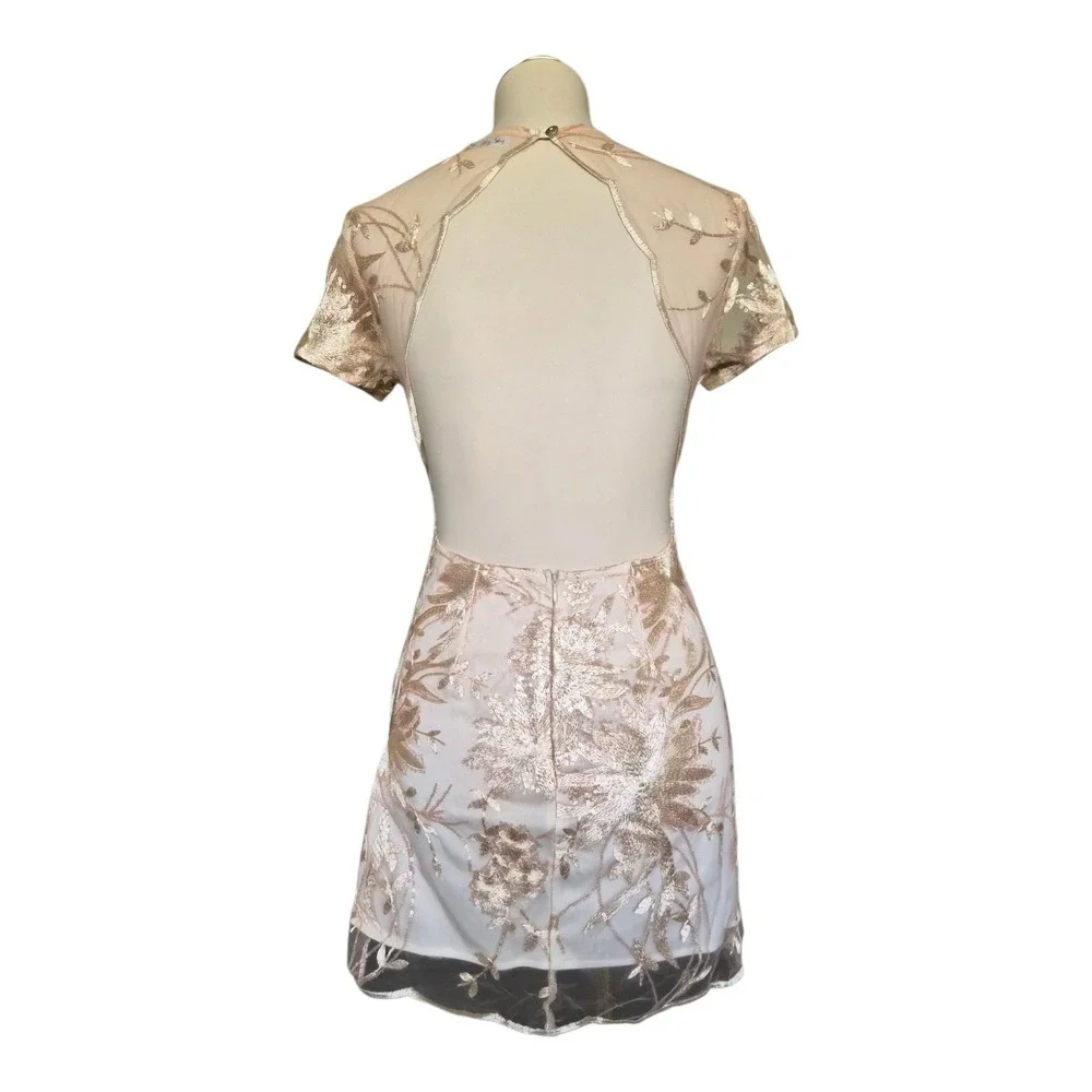 Lucy In‎ The Sky Floral Sequin Embroidered Mesh Mini Dress Open Back Cutout S